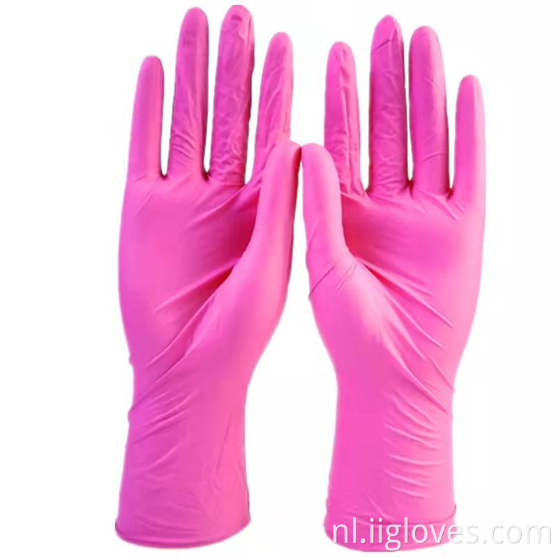 Groothandel roze synthetische vinylnitrilhandschoenen goedkope poedervrije veiligheid nitrilhandschoenen